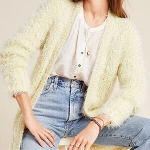 Anthropologie Larkin Eyelash Shimmer Charteuese Cardigan Sweater Retail $160